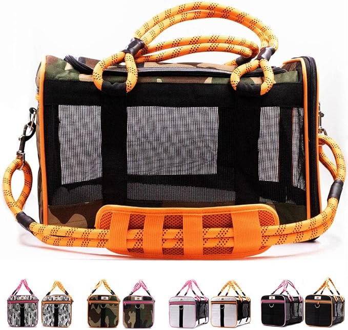 Buddy's Best Airline Approved Pet Carrier – Black & Orange Heavy Duty, Fits Under Seat, TSA Compliant, Ventilated Mesh Design w/Waterproof Base & Reflective Safety Strips