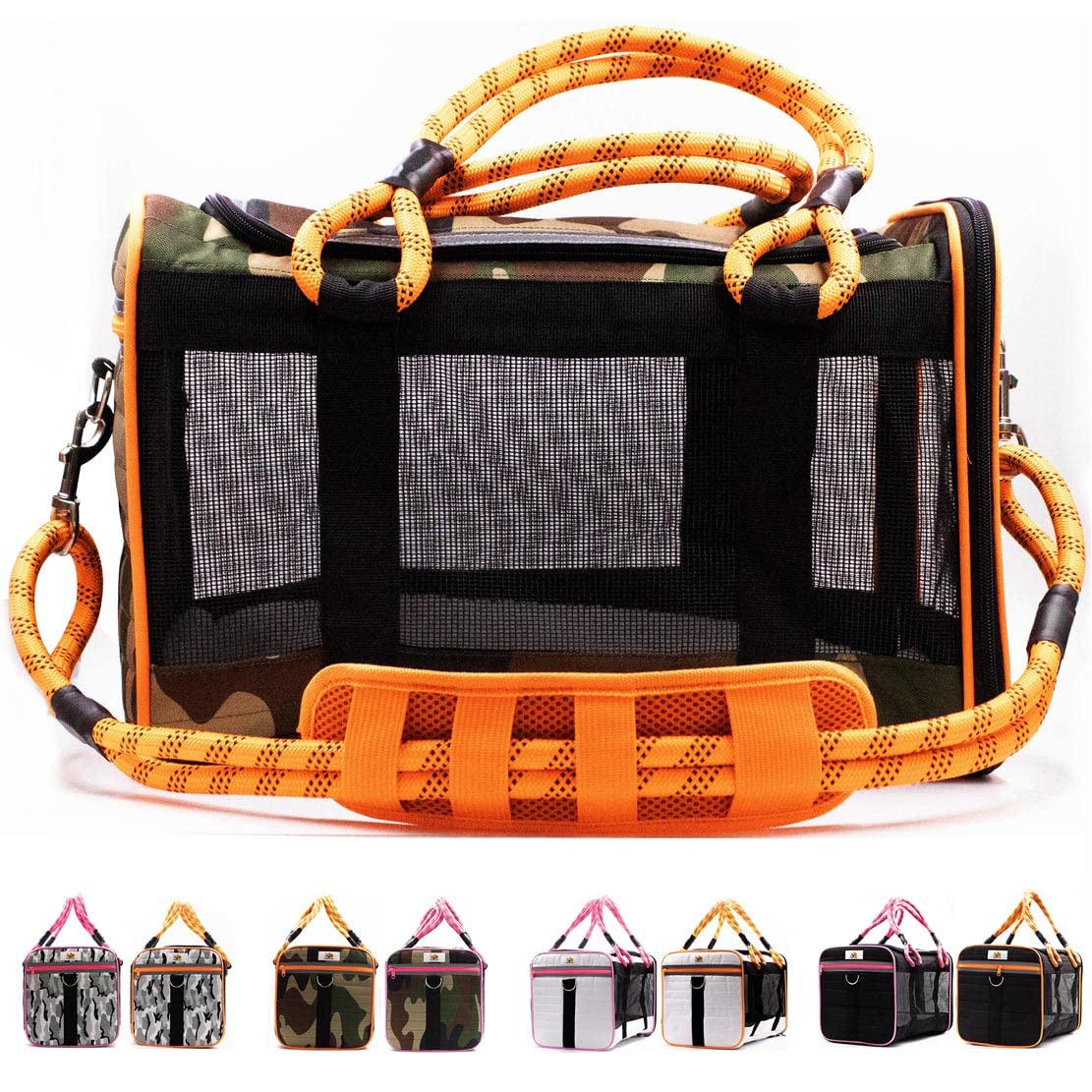 Buddy's Best Airline Approved Pet Carrier – Black & Orange Heavy Duty, Fits Under Seat, TSA Compliant, Ventilated Mesh Design w/Waterproof Base & Reflective Safety Strips