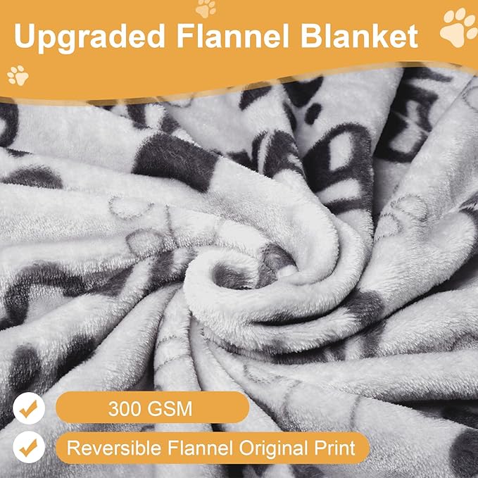 Dog Blankets for Large Dogs Upgraded, Dog Cat Flannel Blankets Washable, Cute Bone Paw Print Blanket for Bed Cover, Couch, Crate, 80x60 inch