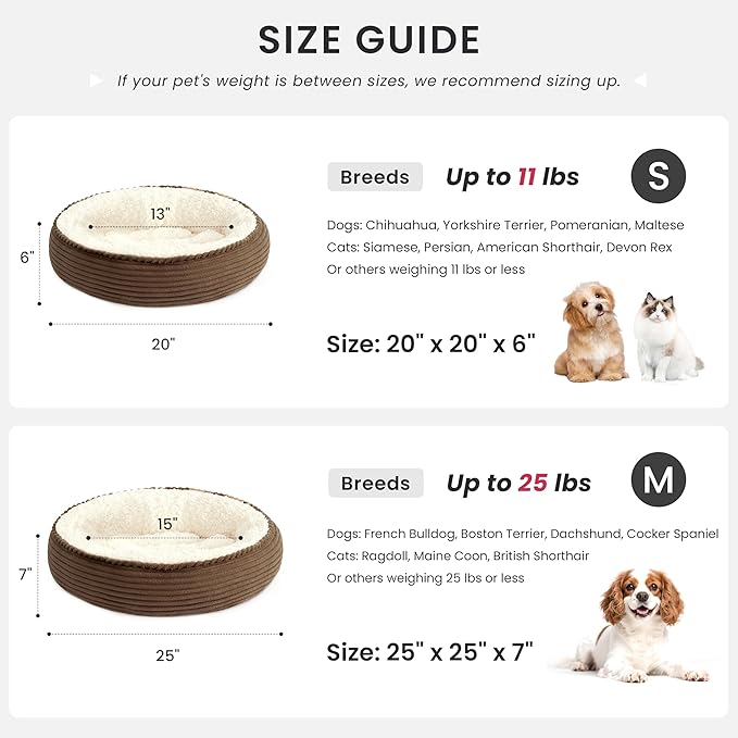 Love's cabin Round Donut Cat and Dog Cushion Bed, 24in Pet Bed for Small or Medium Dogs, Anti-Slip & Water-Resistant Bottom, Soft Durable Fabric Pet Beds, Washable Calming Cat Bed Dark Brown