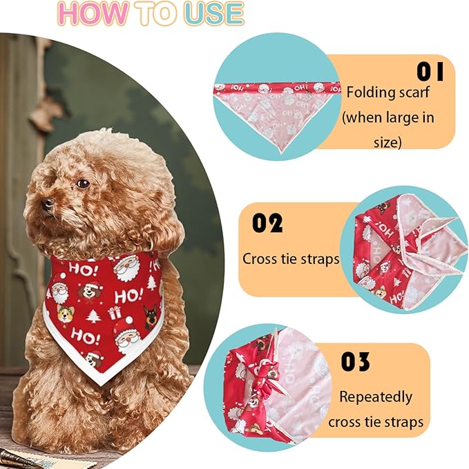 Christmas Dog Bandanas Santa Claus Dogs Scarf for Boy and Girl,Reflective Dog Bandana for Night Safety,Adjustable Cat Dogs Triangle Pet Scarves for Small Dogs,Red,S