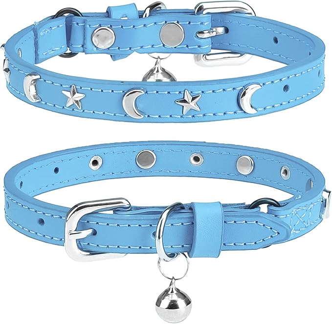 DILLYBUD Leather Cat Collar, Breakaway Kitten Collars with Bell
