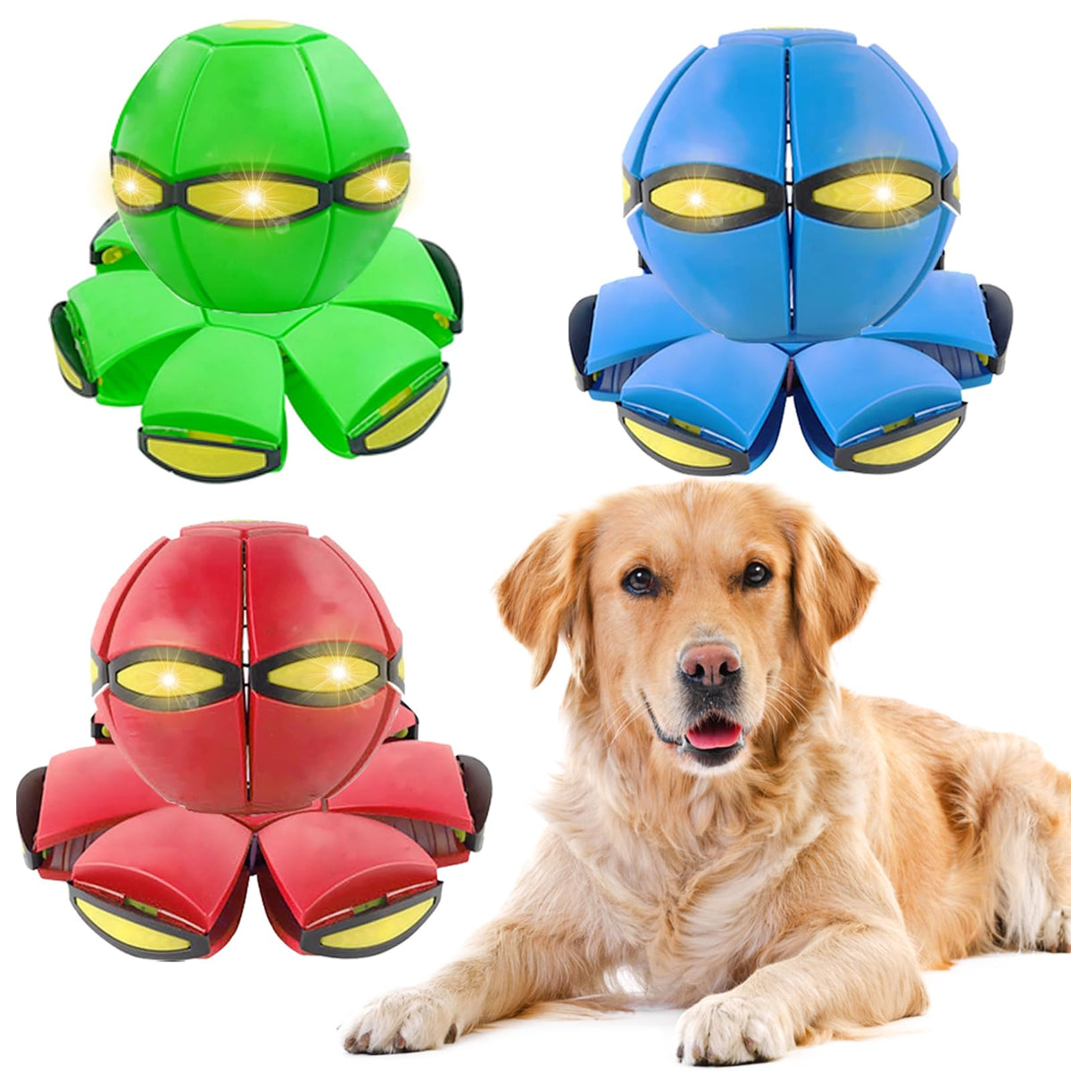BADWALT 3PCS Dog Flying Disc Toy - Light Up Saucer Ball for Dogs - Outdoor Games (Red+Blue+Pink)