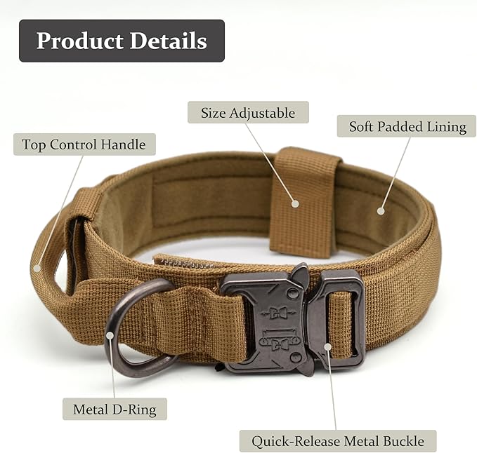 Tactical Dog Collar, Adjustable Military Training Nylon Dog Collar with Control Handle and Heavy Quick-Release Metal Buckle for Small Medium Large Dogs, Camo S