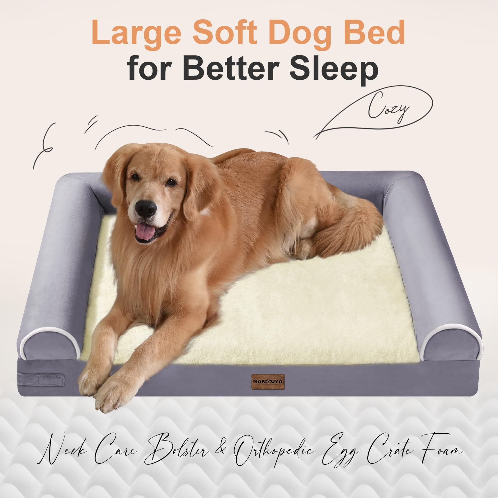 NANUYA Orthopedic Dog Bed for Jumbo Dogs, 53 x 42 Inch, Purple