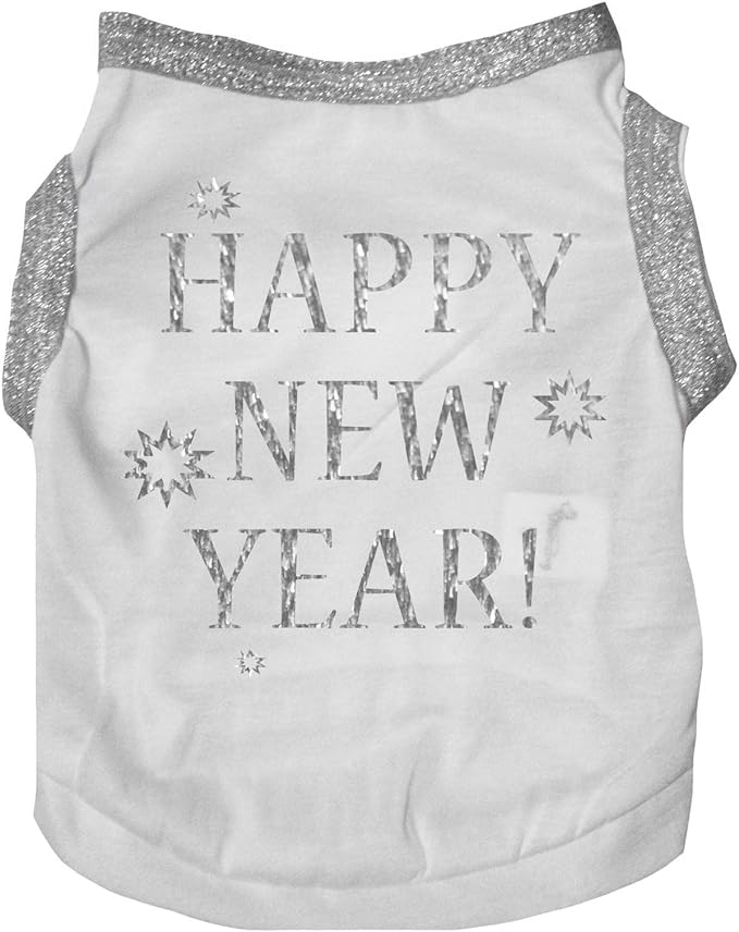 Petitebella Bling Happy New Year Puppy Dog Shirt (Black/Sliver