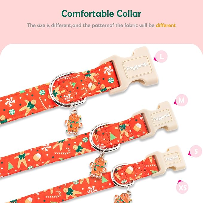 Faygarsle Christmas Dog Collar, Red Gingerbread Pattern, Holiday Pet Accessory, for Small Medium Large Dogs, XS