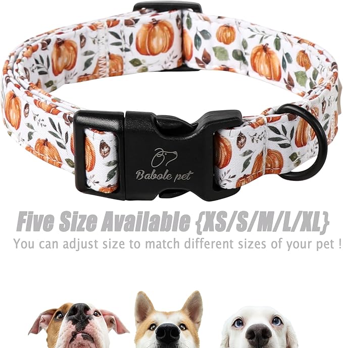 Babole Pet Fall Dog Collar, Cute Orange Pumpkin Pattern Puppy Collar, Soft Comfort Adjustable Holiday Thanksgiving Dog Collars for Small Medium Large Boy&Girl Dogs L