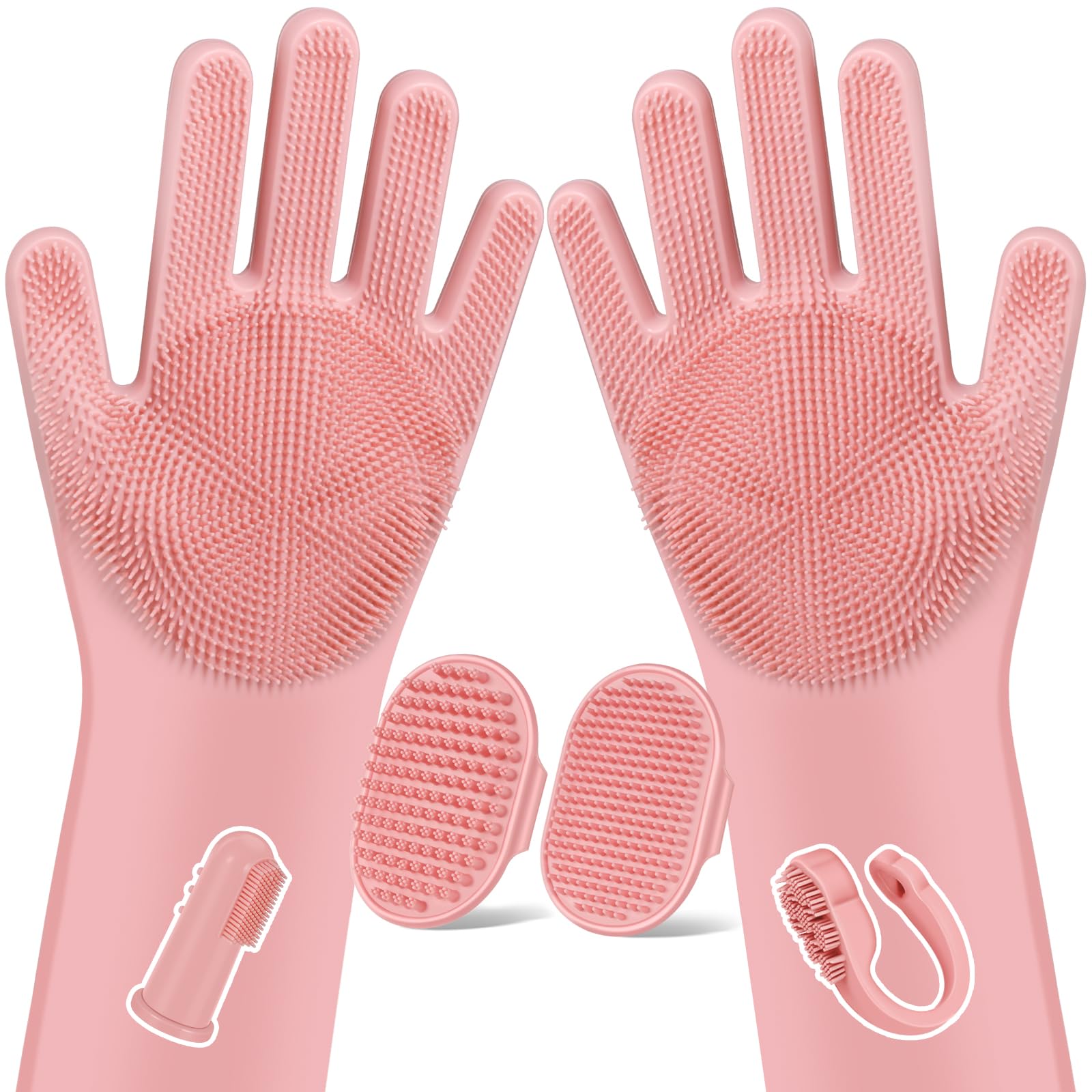 6PCS Grooming & Bath Supplies for Dogs, Cats | Dog Washing Gloves | Dog Bath Brush | Dog Shower Brush | Pet Grooming Gloves | Dog Grooming kit | Pet Supplies for Showerhead & Sprayer (Light Pink)
