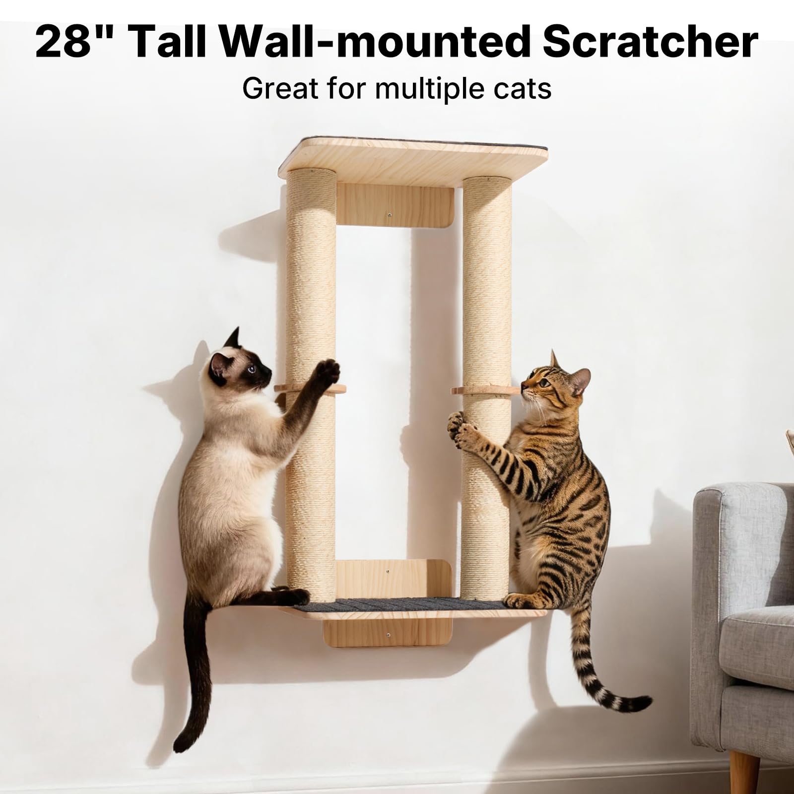 Veehoo Cat Wall Shelves, 28.3" Cat Wall Furniture with Scratcher