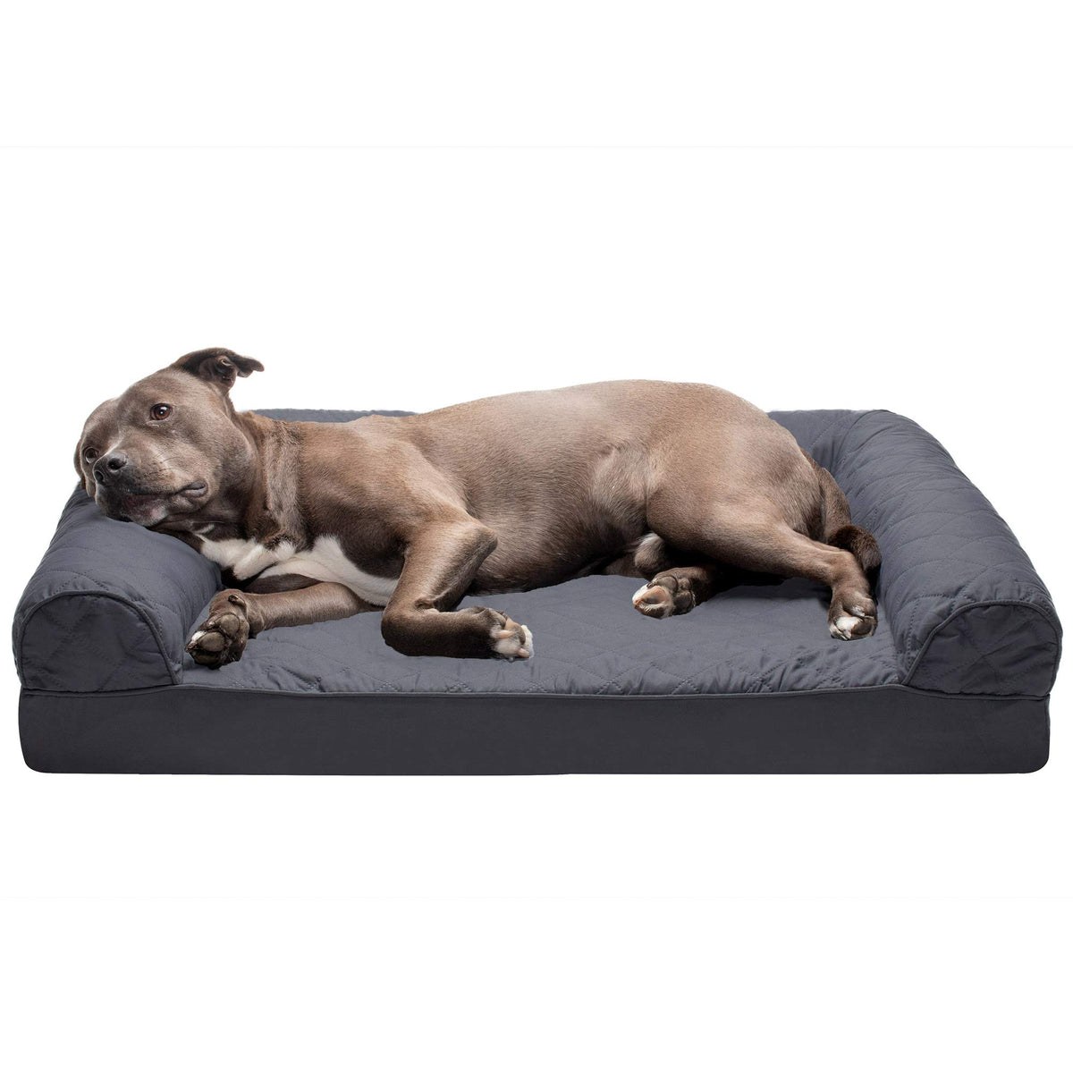 Furhaven Orthopedic Dog Bed for Large/Medium Dogs w/ Removable Bolsters & Washable Cover, For Dogs Up to 55 lbs - Faux Fur & Velvet Sofa - Dark Sage, Large