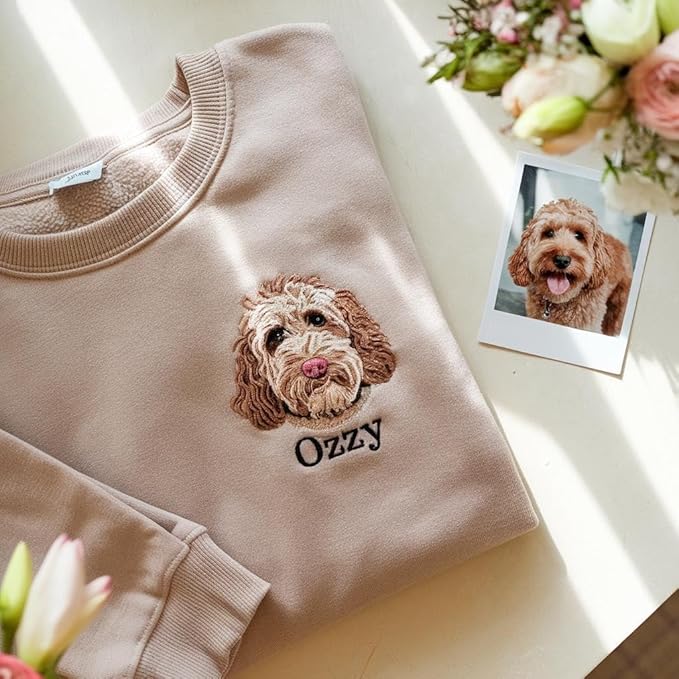 NAZENTI Custom Photo Pet Embroidered Sweatshirt, Custom Dog Face Embroidered Sweatshirt, Dog Mom Sweater,Cat Sweater