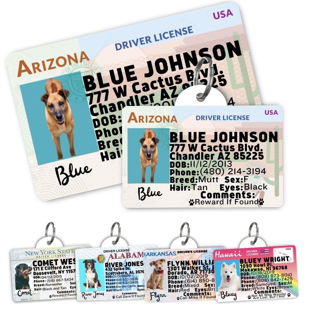 Dog Tags Personalized, Dog ID License Tag for Pets (Arizona, Wallet Card)