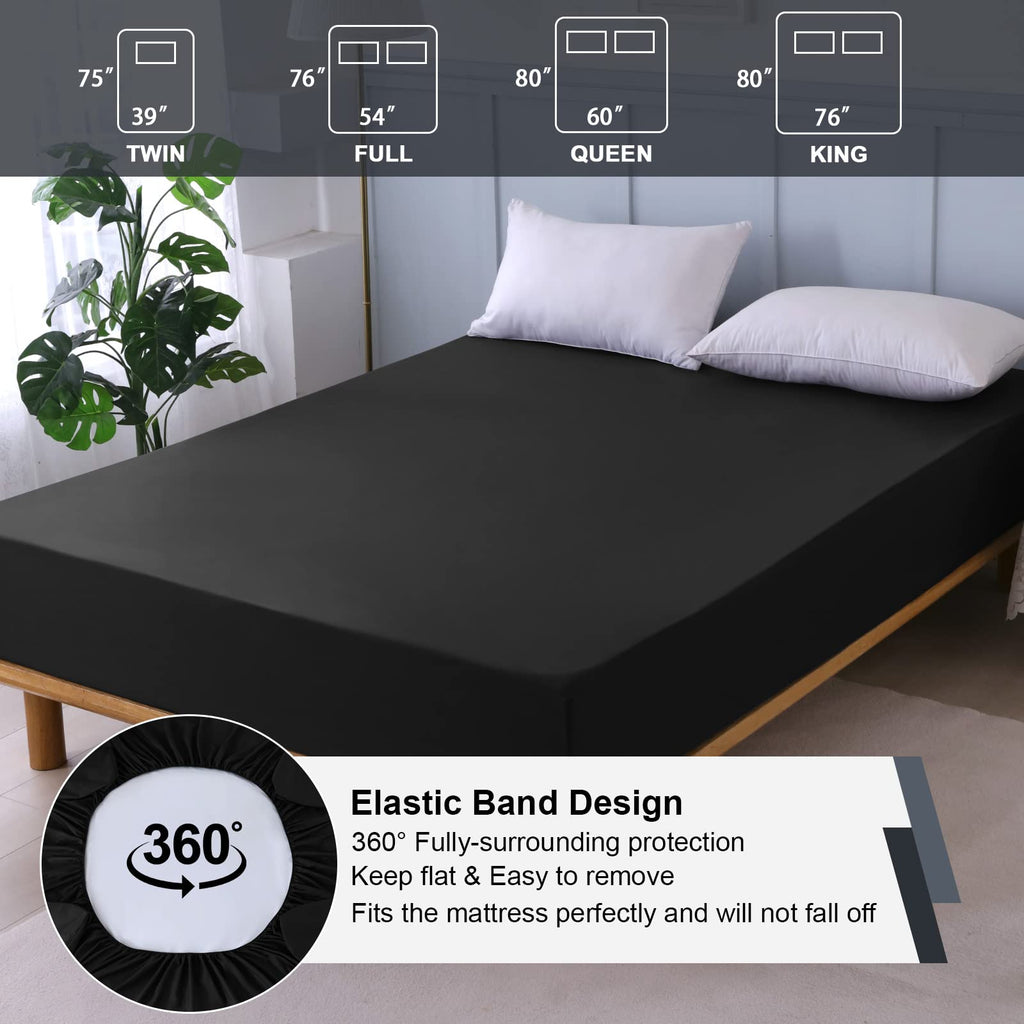 Twin Mattress Protector Waterproof, Fitted Sheet Style Breathable Mattress Cover with Deep Pocket Fits Up to 18'', Machine Washable Noiseless Bed Cover for Kids Adults Pets (Black, 39'' X 75'')