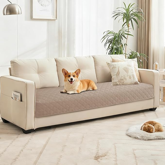 Waterproof Dog Bed Cover, Non-Slip Dog Blanket for Couch, Couch Covers for Dogs Washable, Pet Blanket for Furniture, Pet Bed Mat for Sofa, Car, Pet Supplies (82x102 Inch, Khaki)