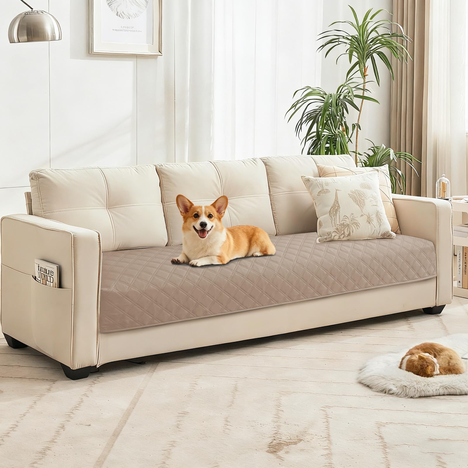 CYCMACO Waterproof Dog Blanket, Non-Slip Soft Pet Bed Cover, Couch Cover for Dogs Washable, Protects Sofa, Furniture, Crate, Car, Tear Resistant Leakproof Pet Blanket (30x53 Inch, Khaki)