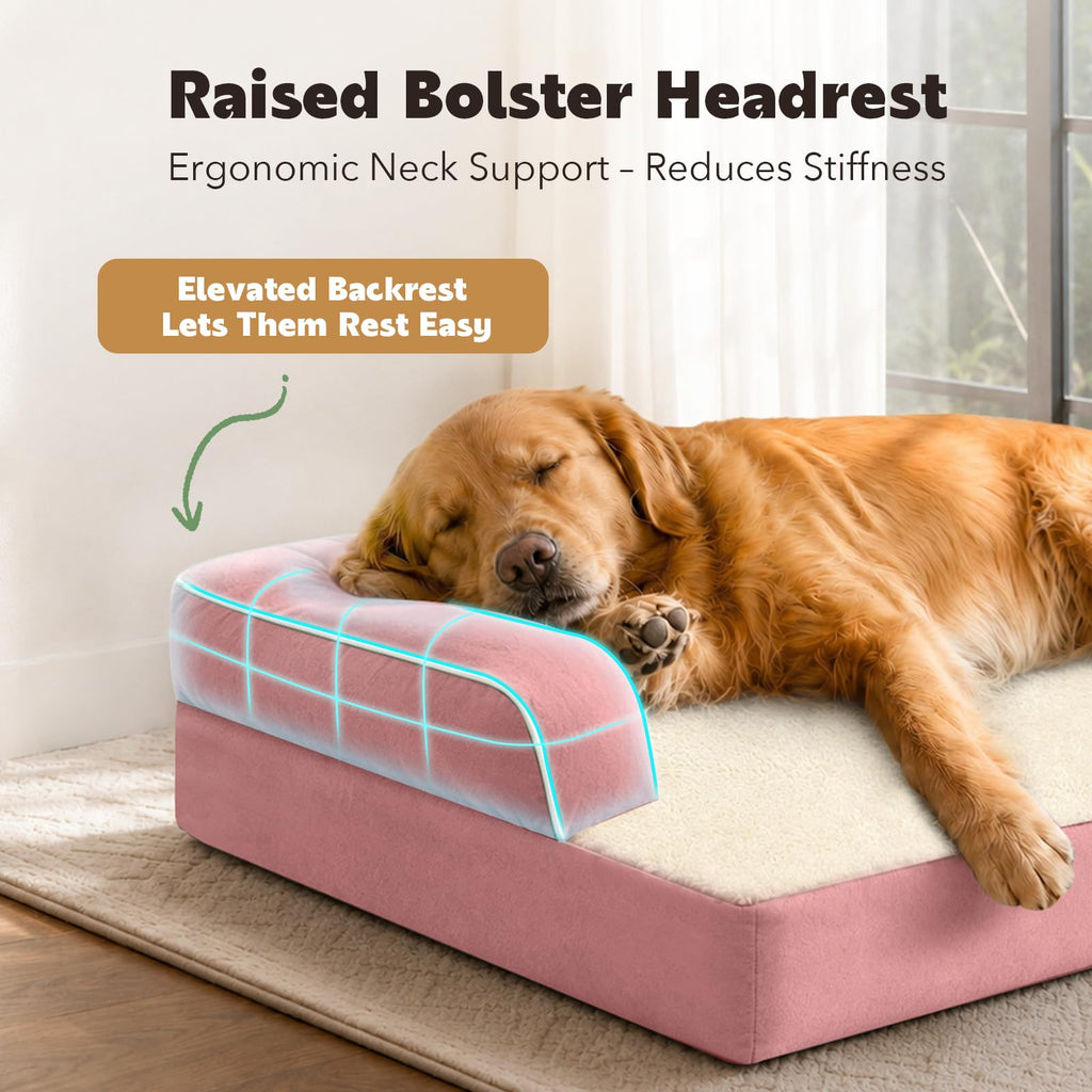 MEKIY Orthopedic Waterproof Jumbo Dog Bed with Bolster for Extra Large Dogs