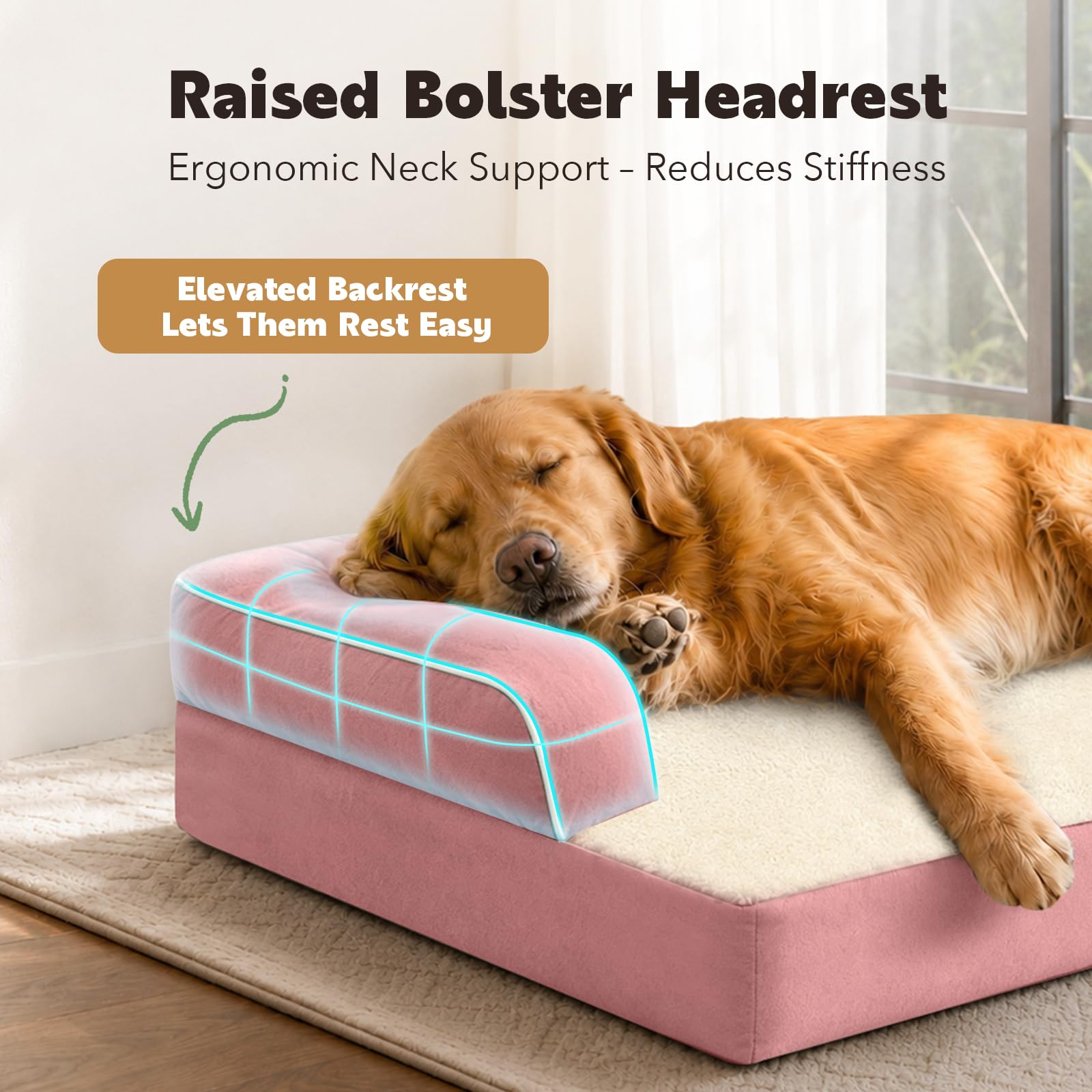 MEKIY Orthopedic Waterproof Jumbo Dog Bed with Bolster for Extra Large Dogs