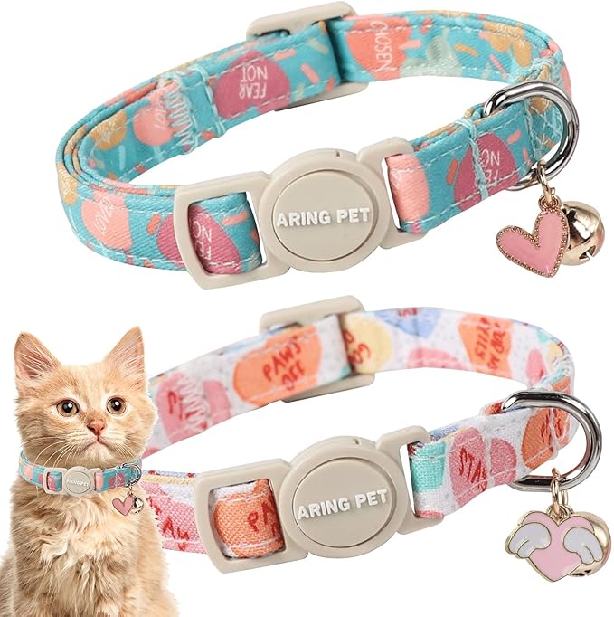 ARING PET 2 Pack Cat Collar, Christmas Breakaway Kitten Small Collars with Bells for Girl Boy Cats-Pink Reindeer Santa Claus & Green Xmas Tree
