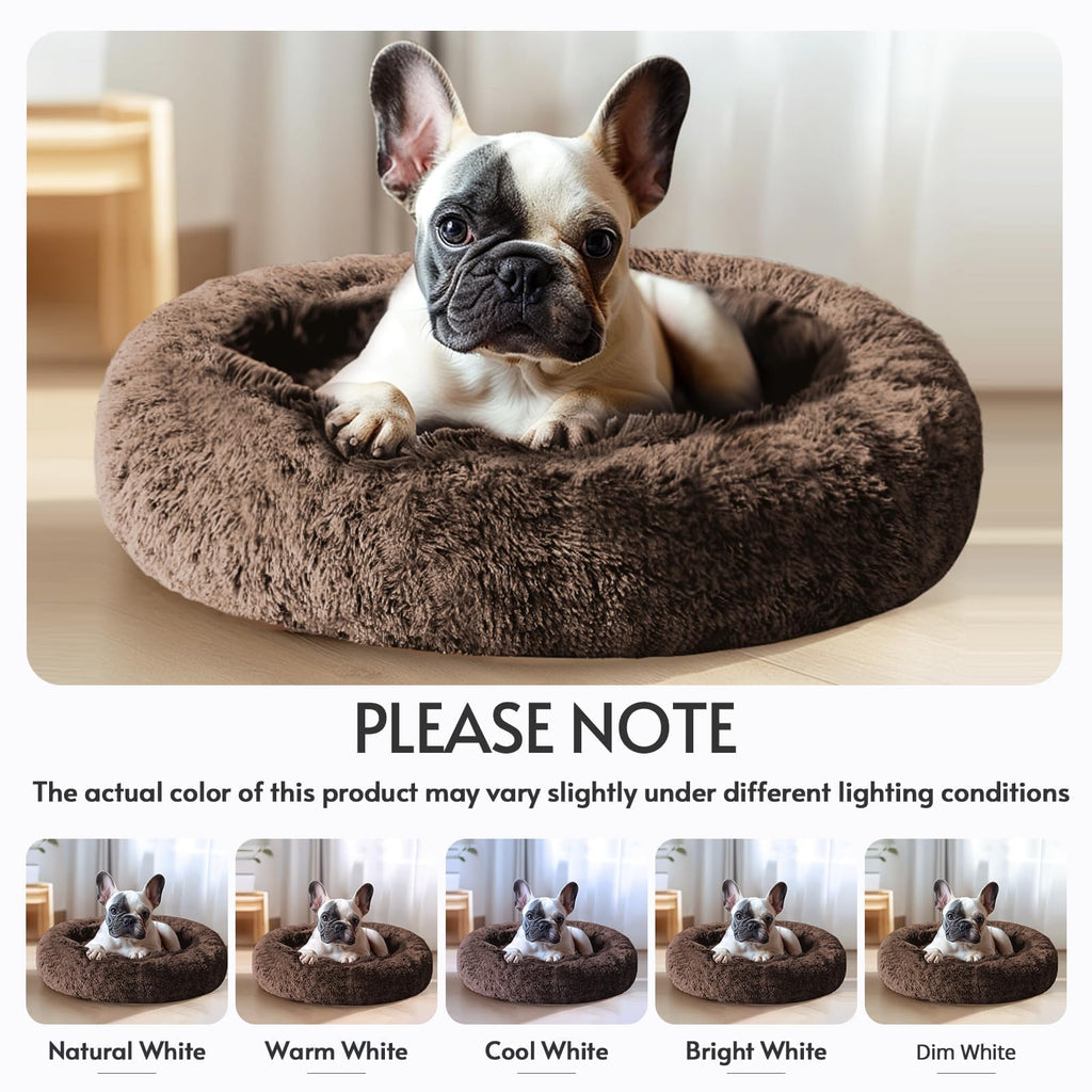 JOLLYVOGUE Calming Dog Beds Large Sized Dog, 36in Donut Washable Large Pet Bed, Anti-Slip & Anti-Anxiety Fluffy Faux Fur Round Dogs Bed, Fits up to 80 lbs Pets (Coffee)