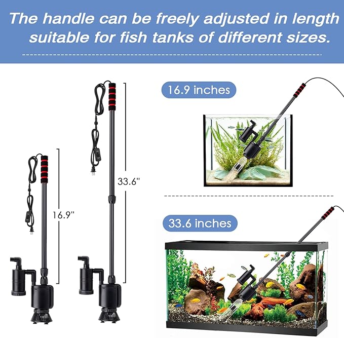 AQQA 6-in-1 Electric Aquarium Gravel Cleaner, 320GPH 20W Fish Tank Vacuum