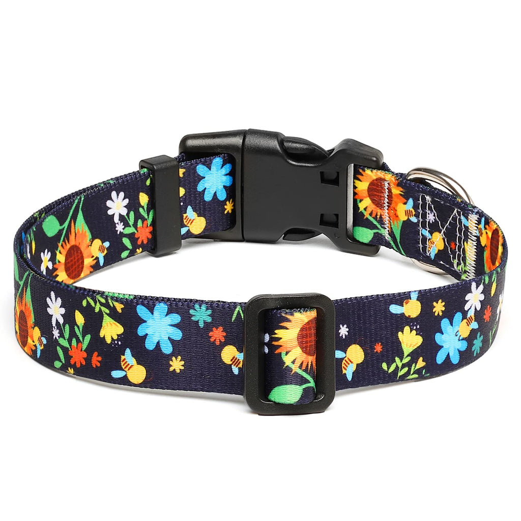 Mercano Adjustable Dog Collar - Special Design Patterns, Soft Nylon Comfortable Durable Pet Collar for Small Medium Large Dogs (S, Sunflower)