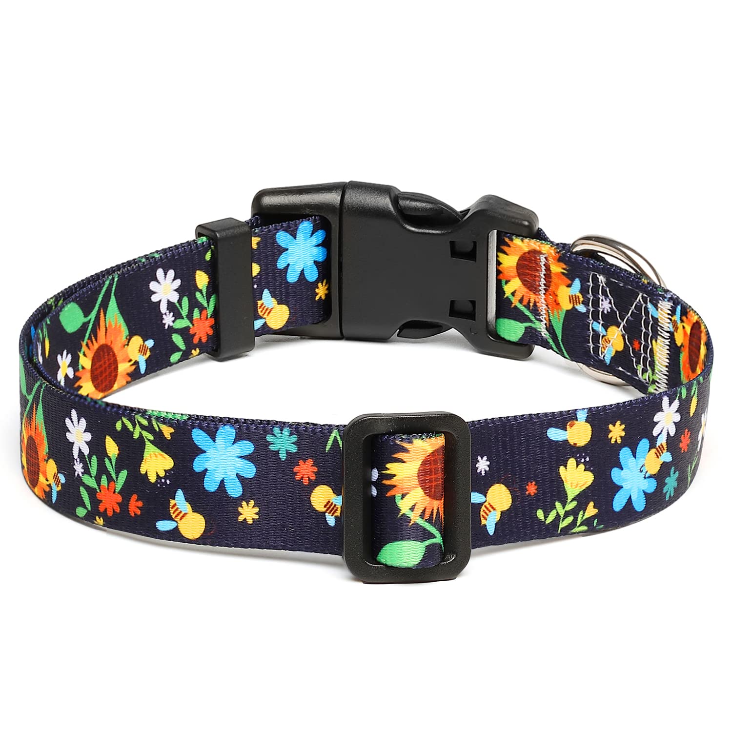 Mercano Adjustable Dog Collar - Special Design Patterns, Soft Nylon Comfortable Durable Pet Collar for Small Medium Large Dogs (S, Sunflower)