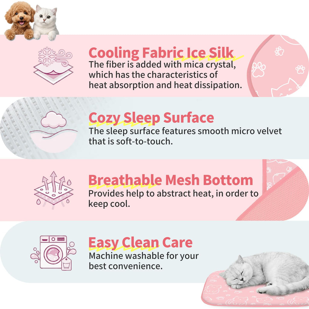 NWK Pack of 4 Pet Cooling Mat Q-Max>0.345 for Dogs & Cats (Pink Cat, M)
