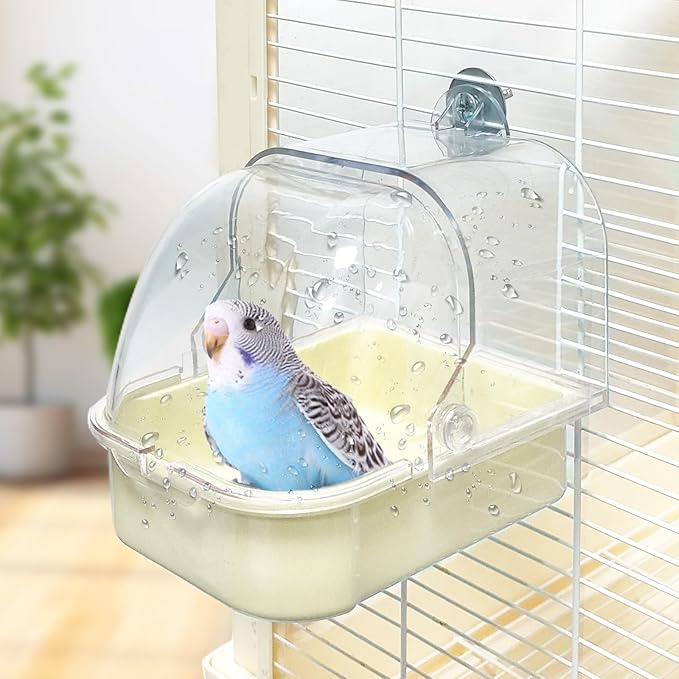WQY GroceryShop Bird Bath for Cage, Cleaning Pet Supplies Cockatiel Bird Bathtub with Hanging Hooks for Little Bird Parrots Spacious Parakeets Portable Shower for Most Birdcage(Blue)