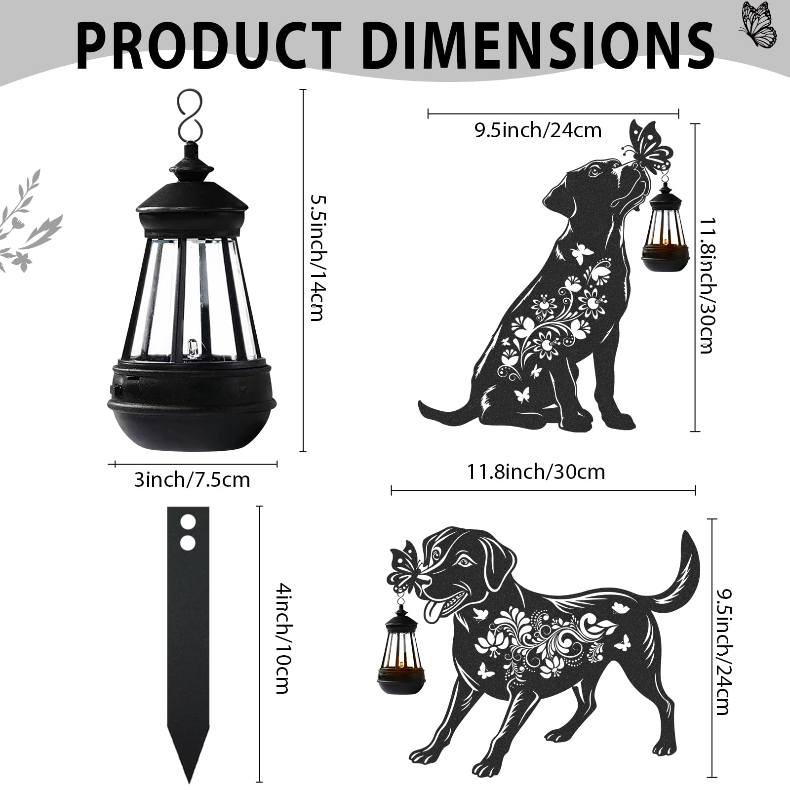 LIRAVENO Solar Lights Garden Decor - 2 Pcs Metal Dog Statues Outdoor