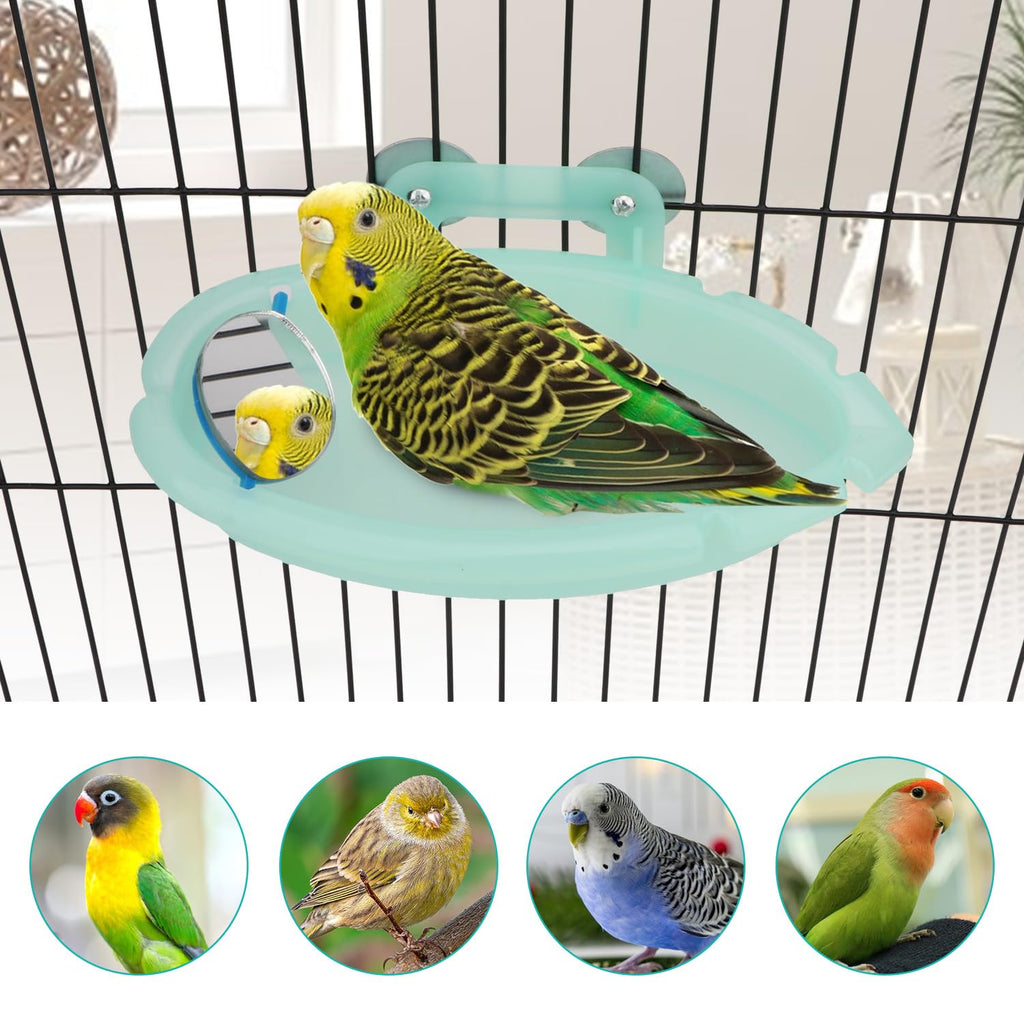 Wontee Bird Bath with Mirror for Small Birds Budgie Parakeet Cage, Green