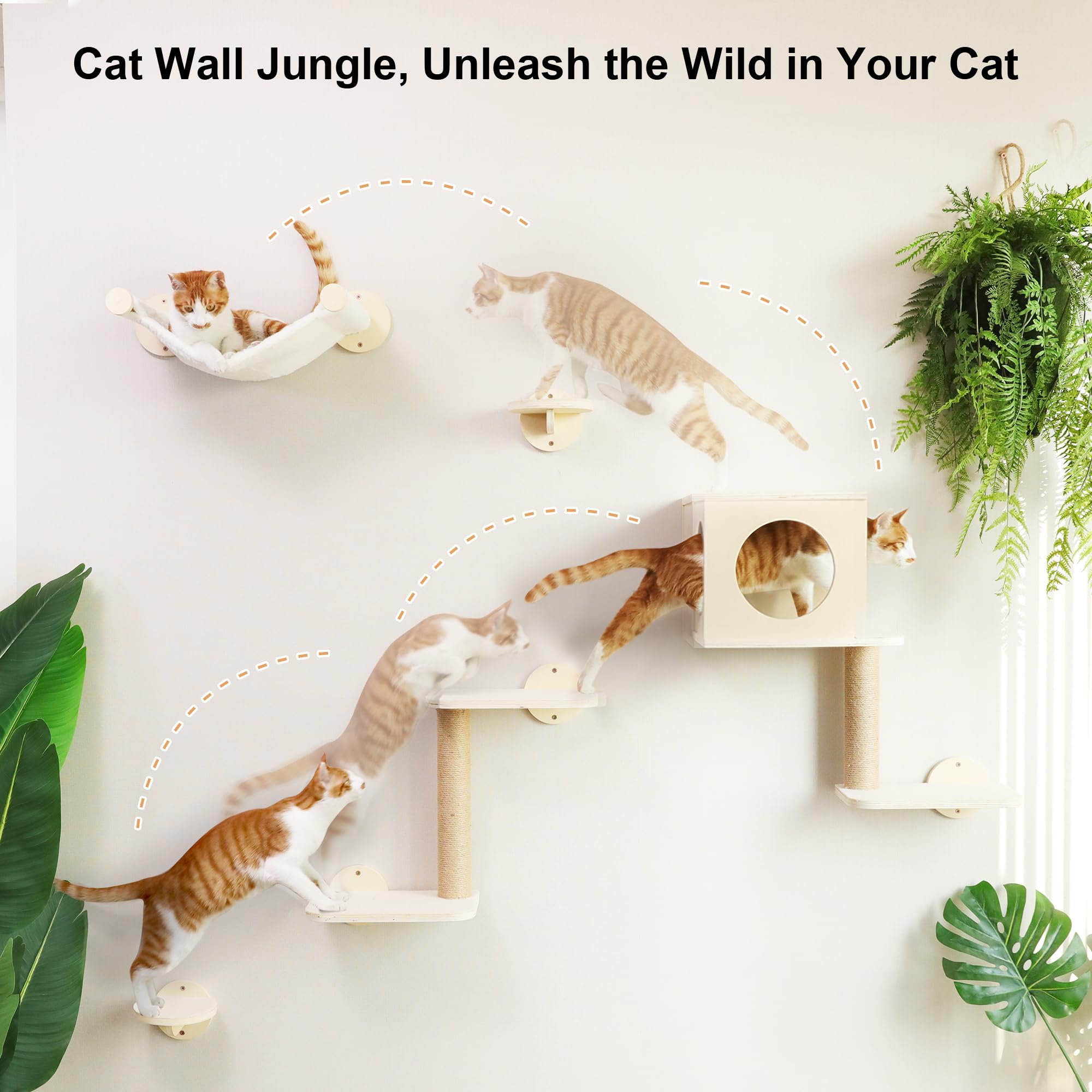 FUKUMARU Cat Wall Shelves, 5 in 1 Set, Beige
