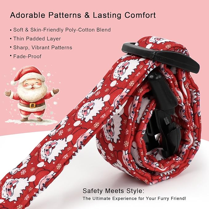 Christmas Dog Collar - Cute Red Santa Christmas Puppy Collar with Safety Buckle, Soft Adjustable Holiday Dog Collars for Small Medium Large Dogs S