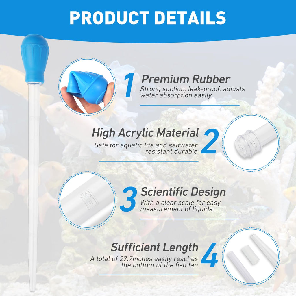 Depeew 27.7IN Extra Long Turkey Baster for Aquarium, Blue, 50ml