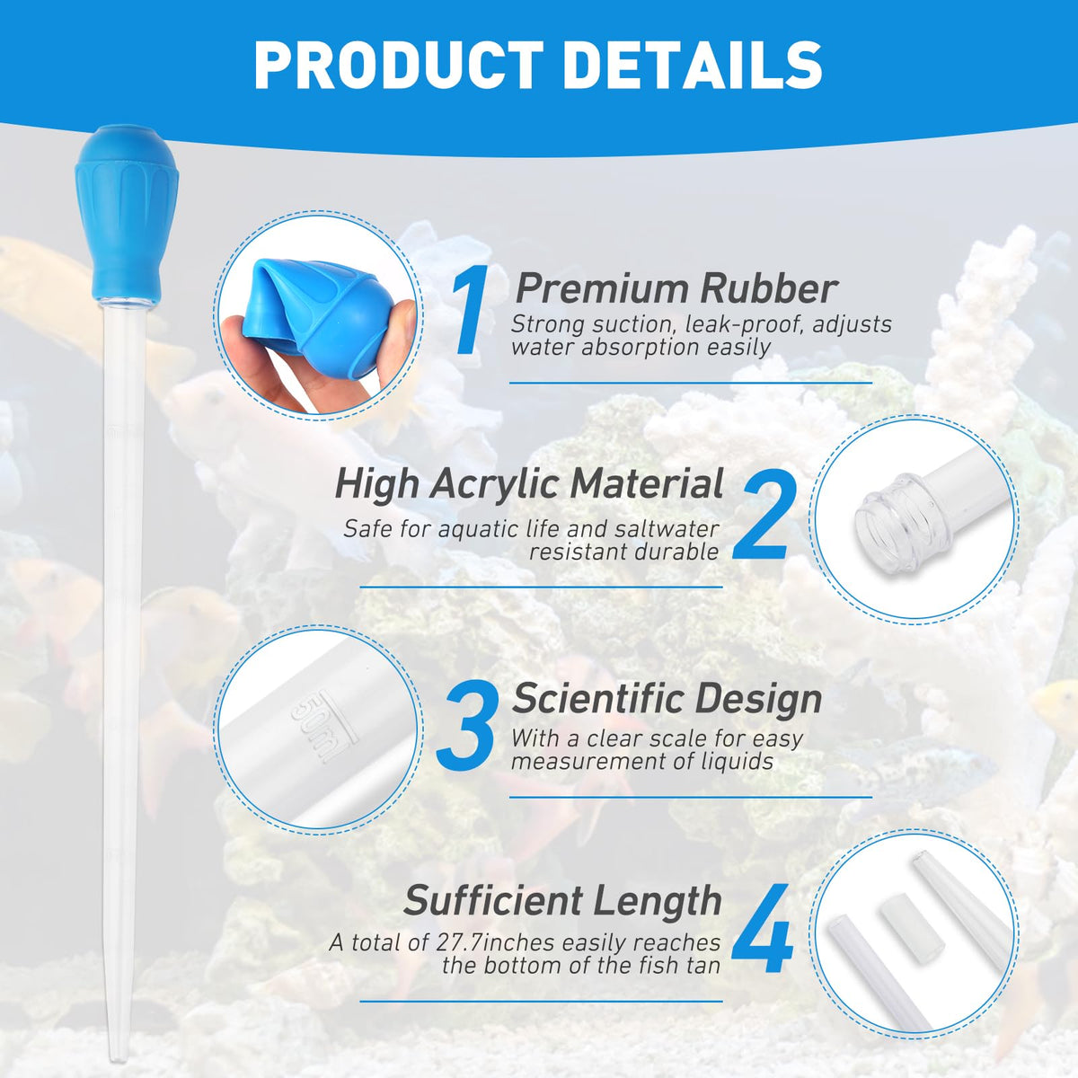 Depeew 27.7IN Extra Long Turkey Baster for Aquarium, Blue, 50ml