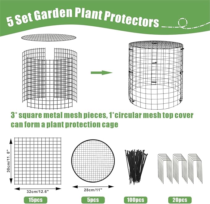 5 Packs Garden Plant Protectors from Animals,Metal Plant Cage,11.8"x 12.6"