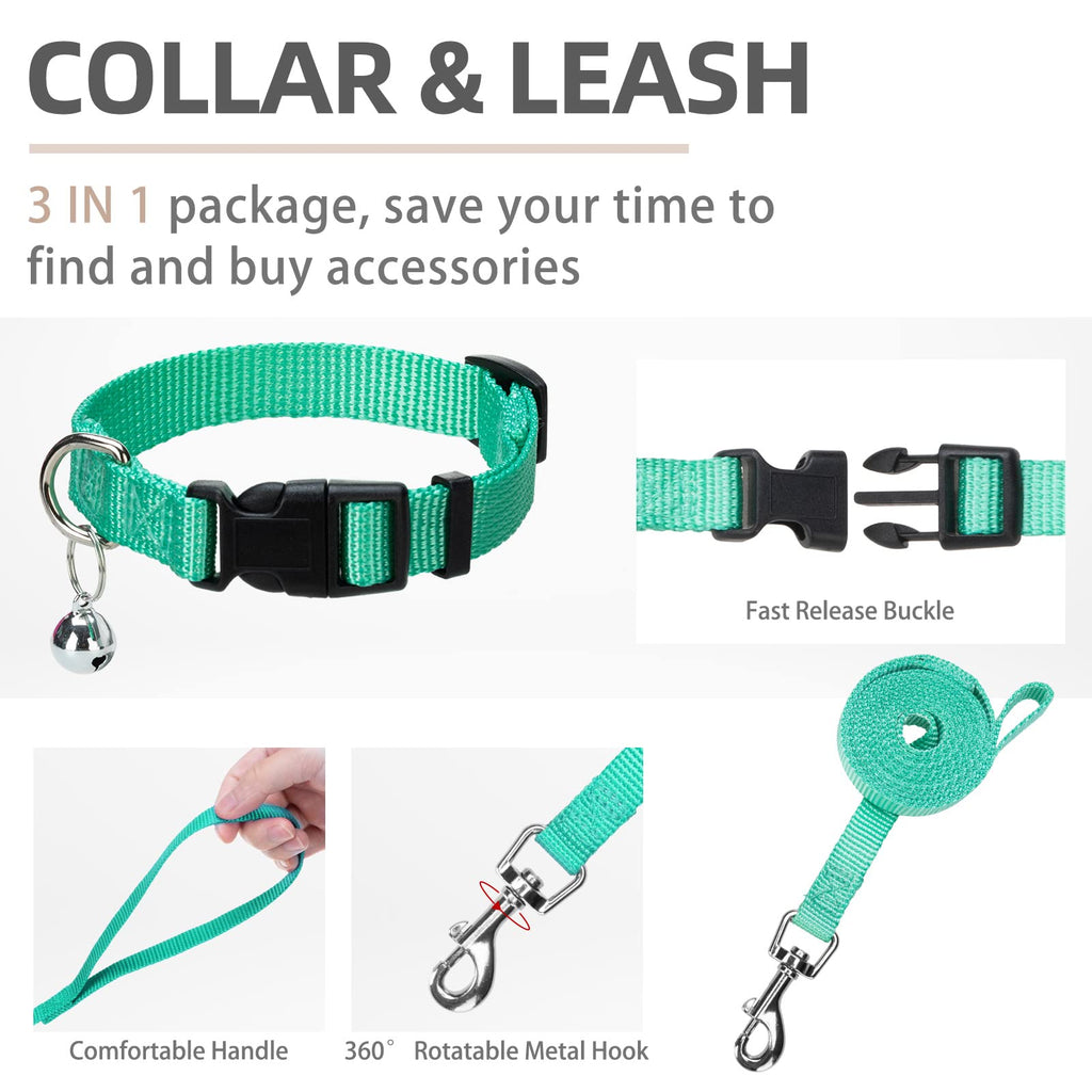 PUPTECK Adjustable Dog Harness Collar and Leash Set Step in No Pull Pet Harness for Small Medium Dogs Puppy and Cats Outdoor Walking Running, Soft Mesh Padded Reflective Vest Harnesses, Solid Green XS