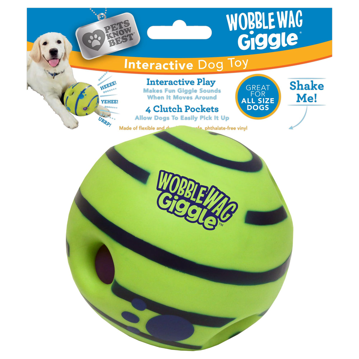 Wobble Wag Giggle Ball, Interactive Dog Toy, Fun Giggle Sounds When Rolled or Shaken, Pets Know Best, As Seen On TV