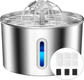 Cat Water Fountain Stainless Steel - 74oz/2.2L Pet Gift Dog Water Dispenser Automatic Silent Cats Dispenser for Drinking Indoor Metal Kitty Spout Fountains with 3 Filters & 3 Sponges Cat Dogs Gifts