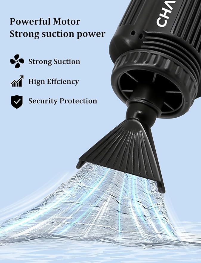 Gravel Vacuum for Aquarium, 6 in 1 Fish Tank Cleaner Tool Kit Electric Vacuum Gravel Cleaner for Aquarium Automatic Water Change, Wash Sand, Water Circulation,With Filter Cup, Hose Clamp (370GPH 22W)