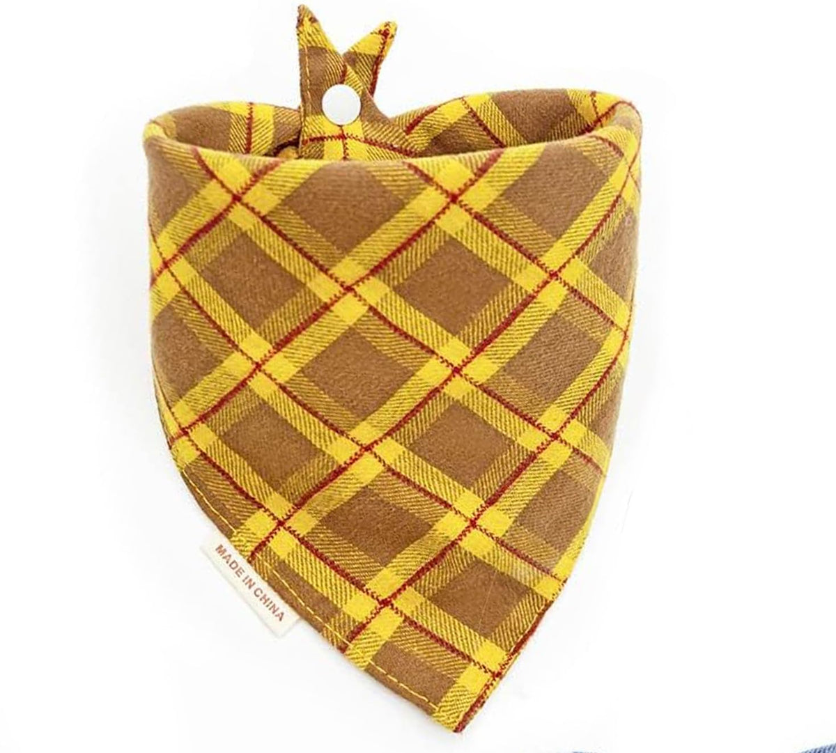 Dog Bandana(Neon Tangerine Buffalo Plaid L)