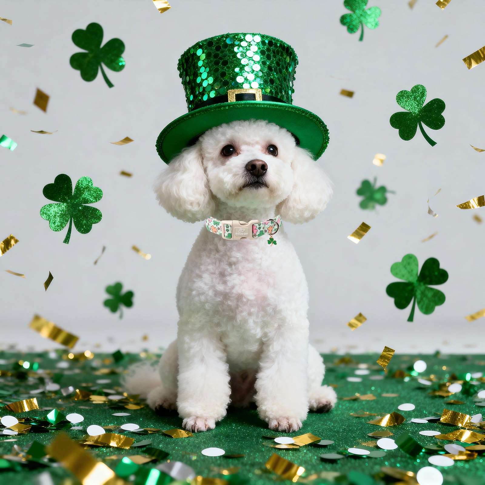 Babole Pet St Patricks Day Dog Collar for Giant Large Dogs - Cute Pastel Lucky Clover Dog Collars, Lightweight Adjustable Irish Green Festival Dogs Collars with Quick Release Buckle XL