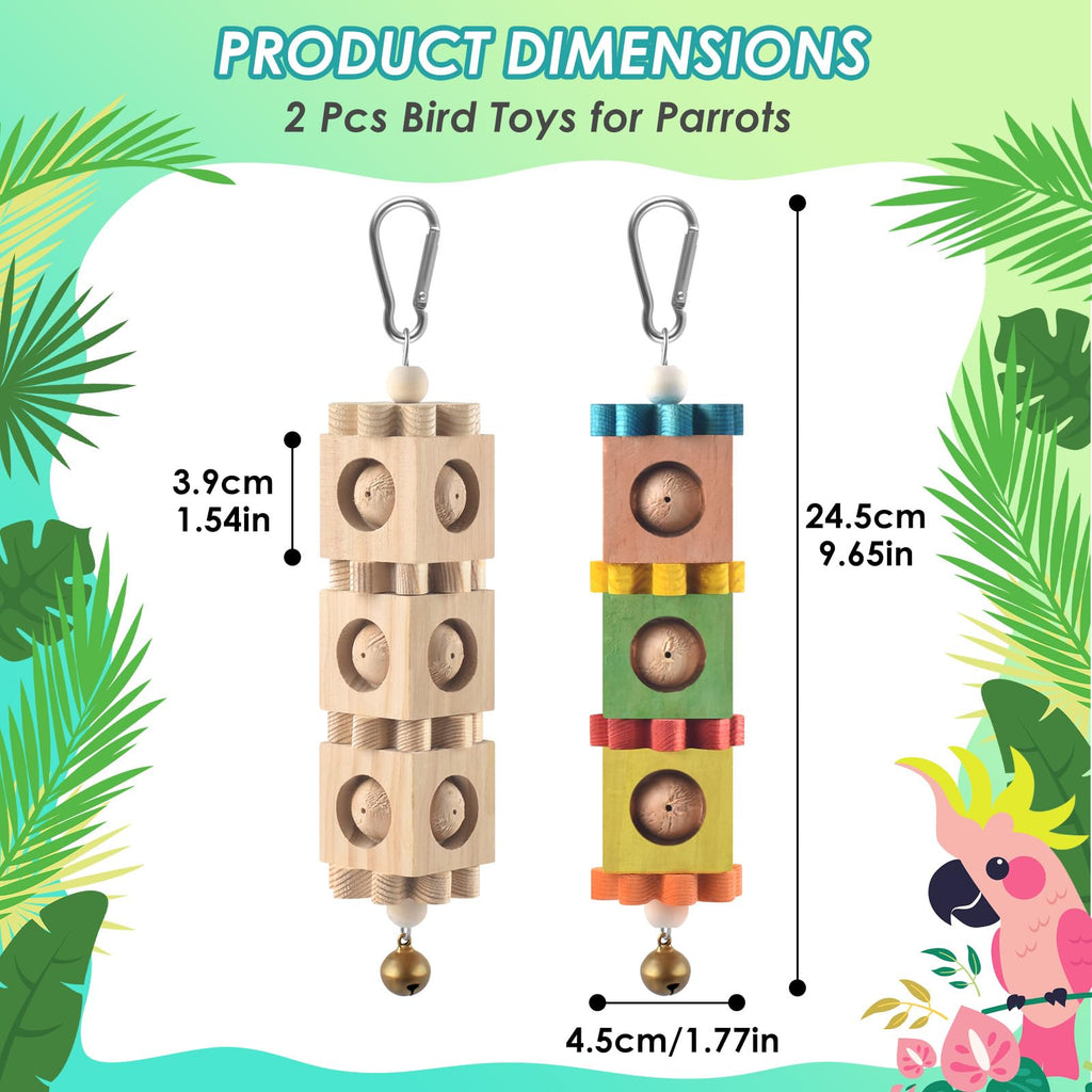 DBNESS 2 PCS Bird Chew Toys, Hanging Wood Parrot Toys with Bell, Beak Grinding & Foraging Bird Cage Toys for Small to Medium Parakeet Conure Cockatiel Caique Budgie