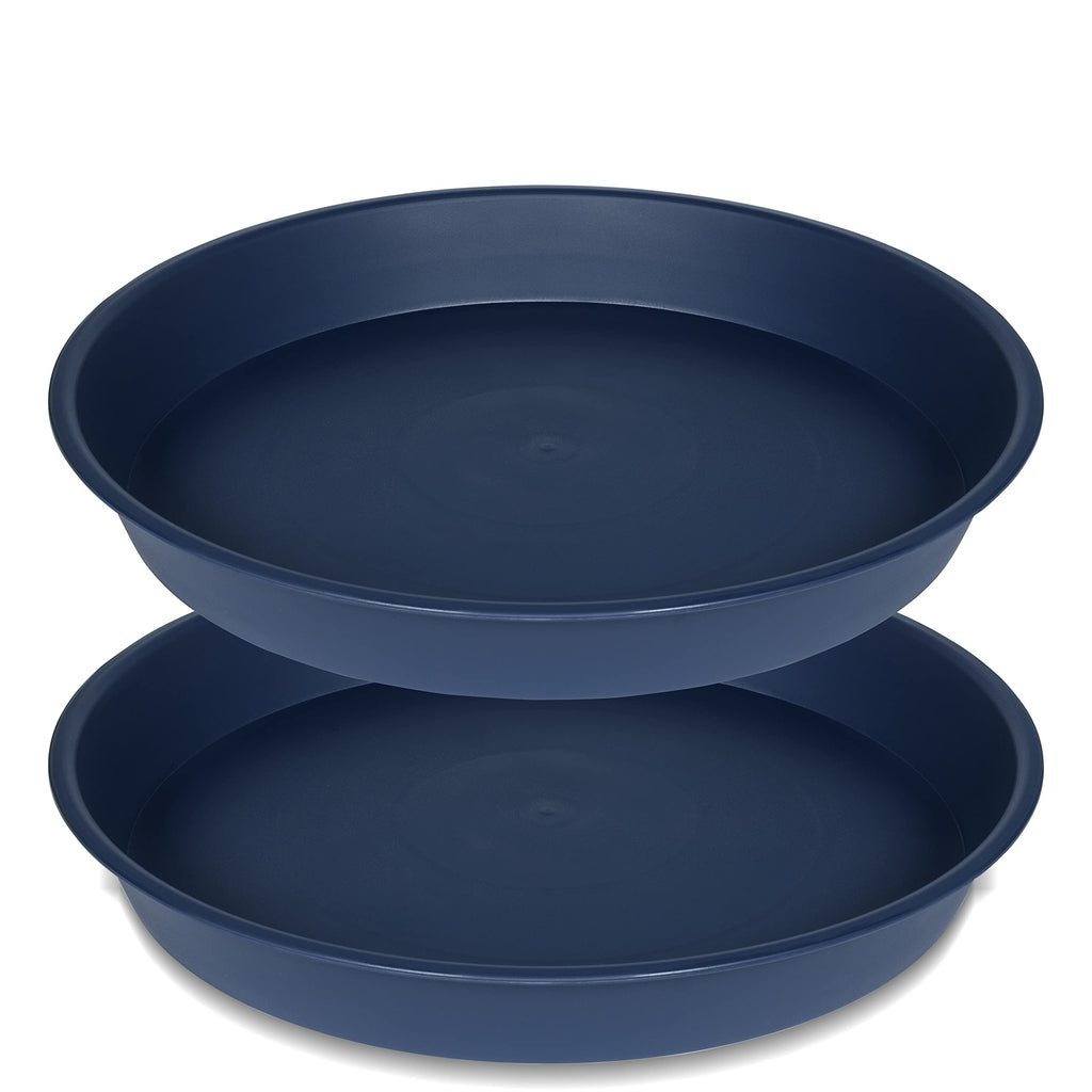 Bleuhome 2 Pack of 16 17 inch Plant Saucer (15 inch Base), 2.3" Depth, Plant Trays for Pots, Plastic Plant Saucers for Indoors, Flower Pot Drip Trays for Planter (17", Blue)
