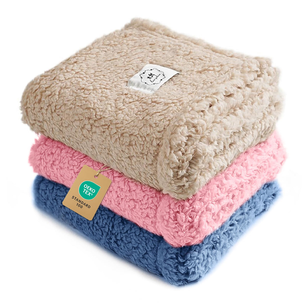 Luciphia 1 Pack 3 Calming Dog Blanket Fluffy Premium Fleece Pet Blankets Soft Sherpa Throw for Dogs Puppy Cat Grey/Beige/HazeBlue Large (41" x31")