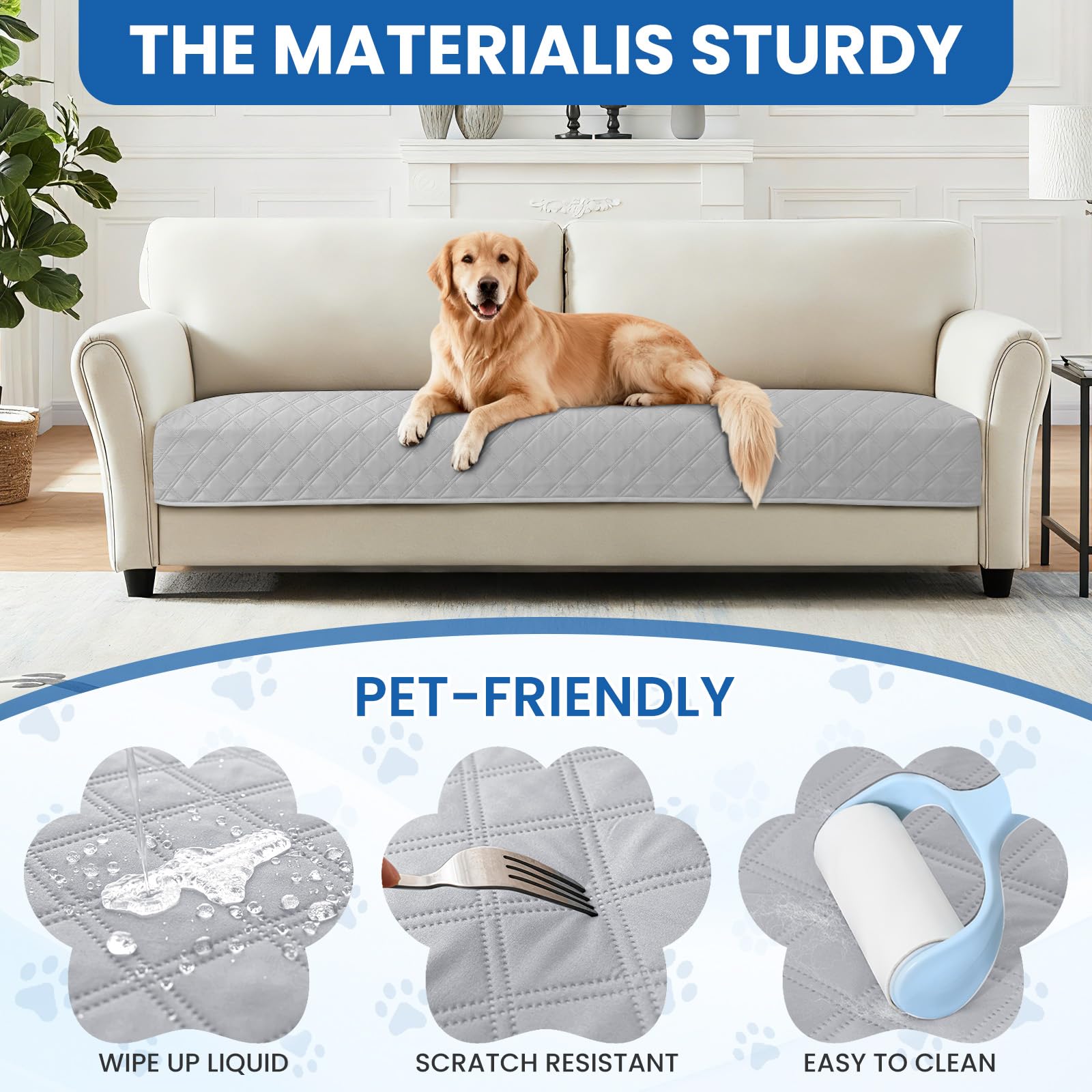CYCMACO Waterproof Dog Bed Cover Pet Blanket, Soft Couch Cover for Dogs Washable, Non-Slip Dog Blanket Protect Furniture Couch Sofa Car for Puppy Large Dogs Cat (40x50 Inch, Light Grey)
