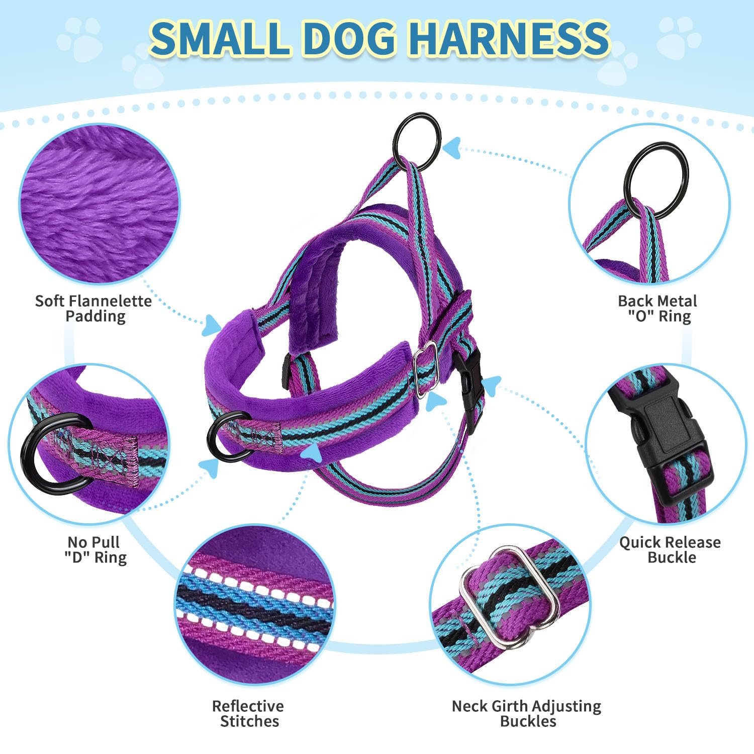 SlowTon No Pull Small Dog Harness and Leash Set with Front Clip