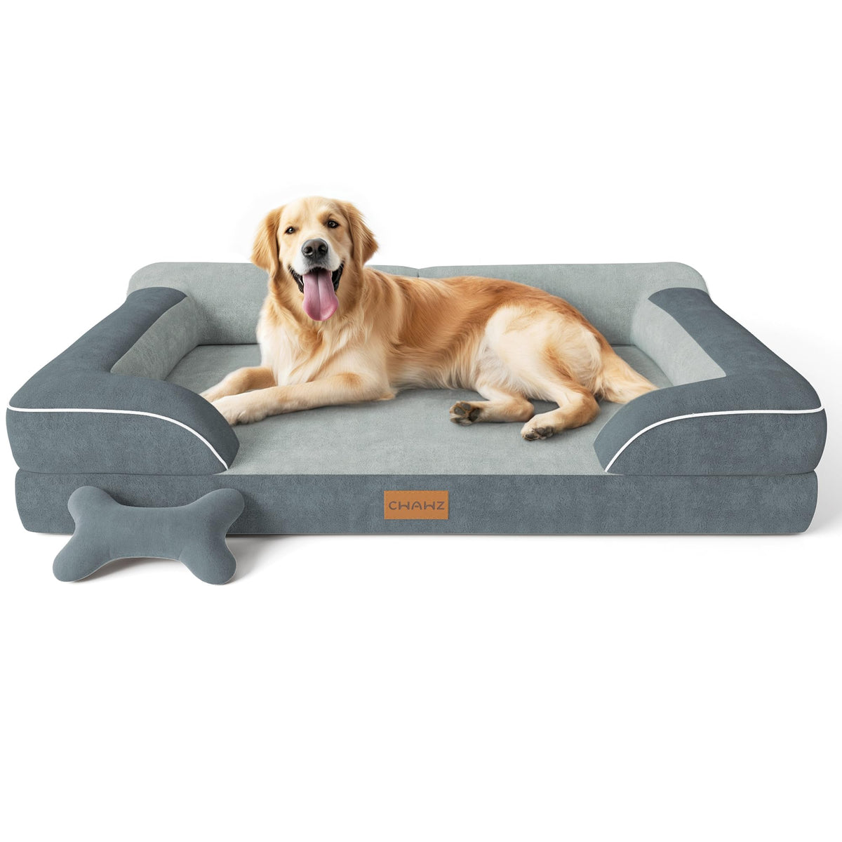 CWAWZ Extra Large Dog Bed, Orthopedic Dog Beds with Cooling Gel Memory Foam, Waterproof XL Pet Bed with Removable Washable Cover, 42" Pet Sofa Couch Dutch Velvet with Bone Toy, Brown