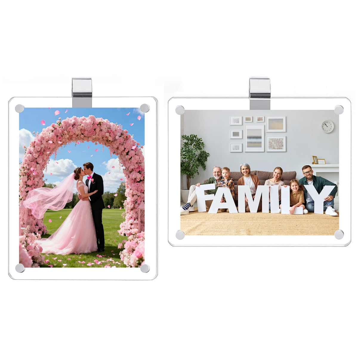 FinestHouse 2 Pack Magnetic Car Visor Photo Holder – Personalized Acrylic Clip for Family, Pets, Travel Pictures – Easy Snap-On Car Accessory for Sun Visor (2 Pack, 2.4''x3.5'')
