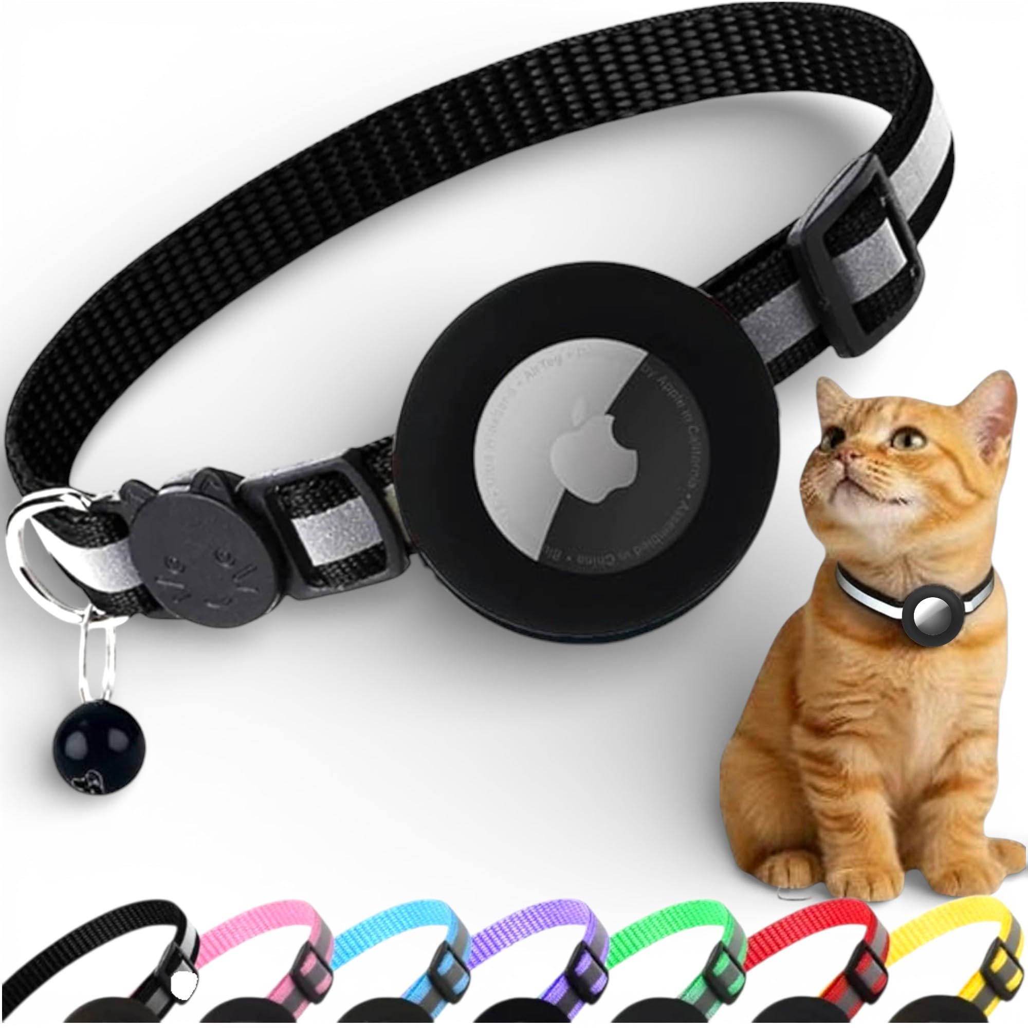 AirTag Cat Collar with AirTag Holder, Breakaway Reflective Cat Tracker Collar with Bell by AmazeGoods